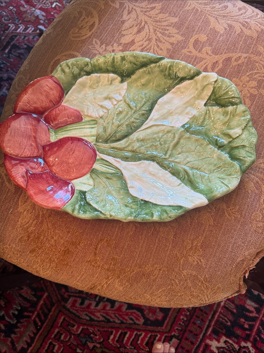 Carter's Leaf-Shaped Ceramic Serving Platter with Red Radish Detail